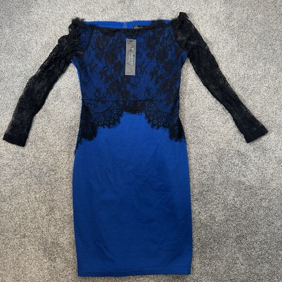 Romantic Bodycon Dress 8 Black Lace Overlay Date Night Cocktail Moody Whimsigoth - Picture 1 of 13